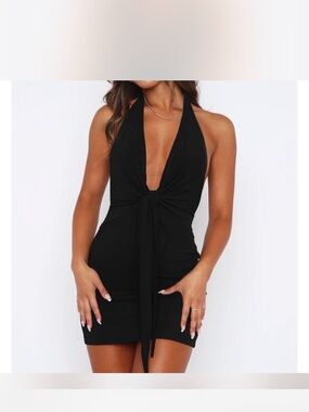 NWT WHITEFOX Black Halter Tie-Front Mini Dress